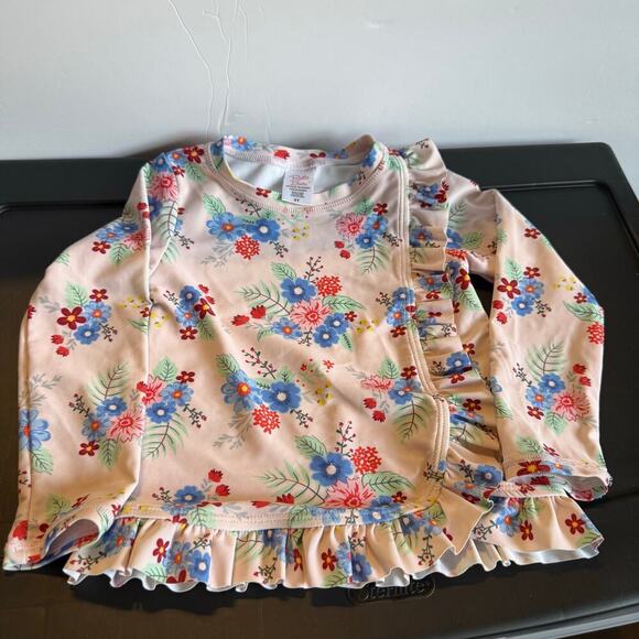 Ruffle Butts Girls 3T Floral Rash Guard Swimsuit Set with Striped Ruffle Bottoms - Picture 3 of 10